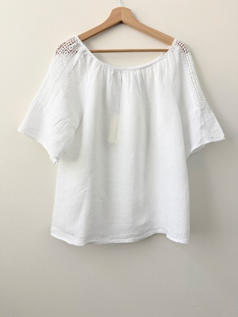 Terzo Millennio 100% Linen Made in Italy White Crochet Sleeve Boho Top L NWT - Picture 2 of 9
